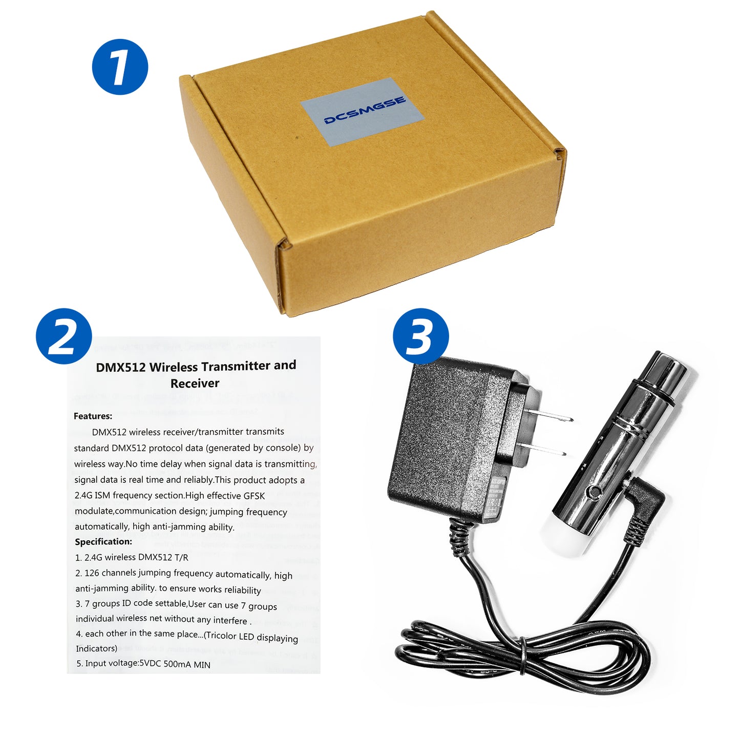 Dcsmgse DMX Wireless, 2.4G DMX 512 1 Female Receivers Short version for Stage PAR Party Light