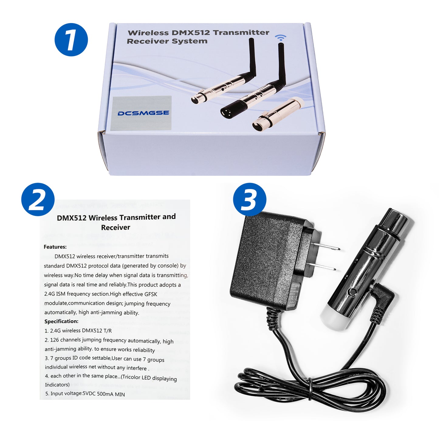 Dcsmgse DMX Wireless, DMX512 DMX Dfi DJ 2.4G Wireless Receiver & Transmitter Stage Lighting Control
