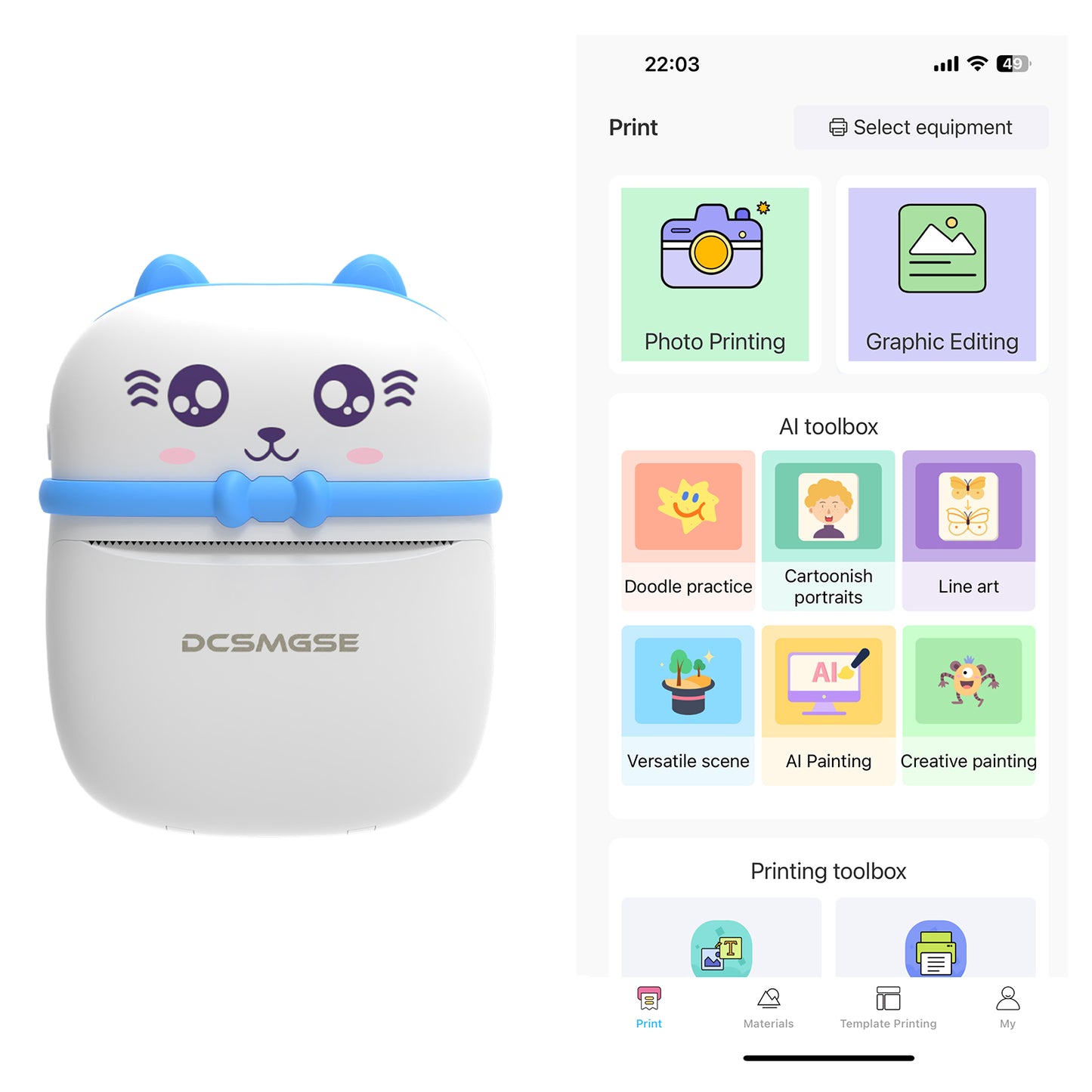 Bluetooth Printer, Mini Portable Printer for iOS Android, 14 Rolls Paper, Cute Stickers, Photo Printer for Home Office