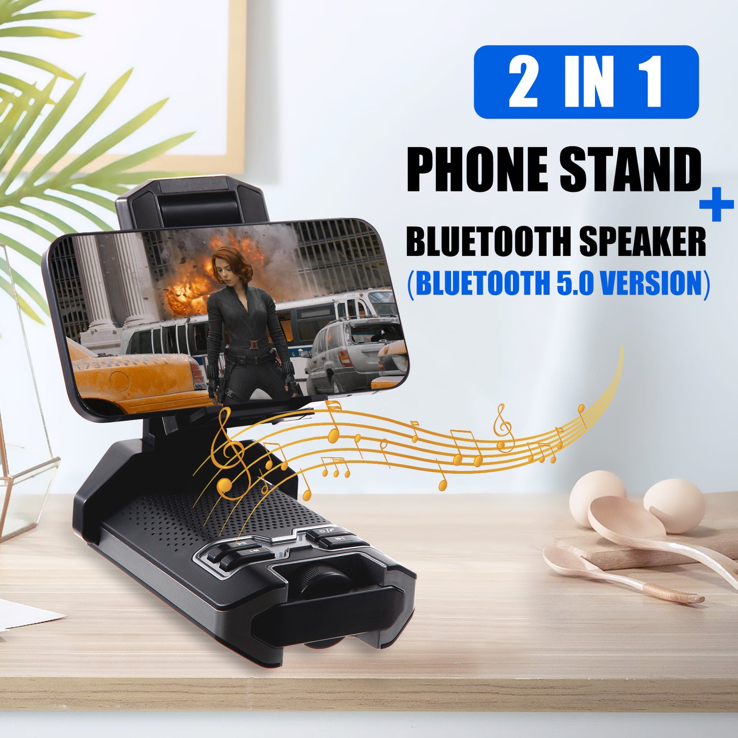 Dcsmges Bluetooth Phone Holder Compatible with Any Smartphone Phone Holder with Wireless Bluetooth Speaker Non-Slip