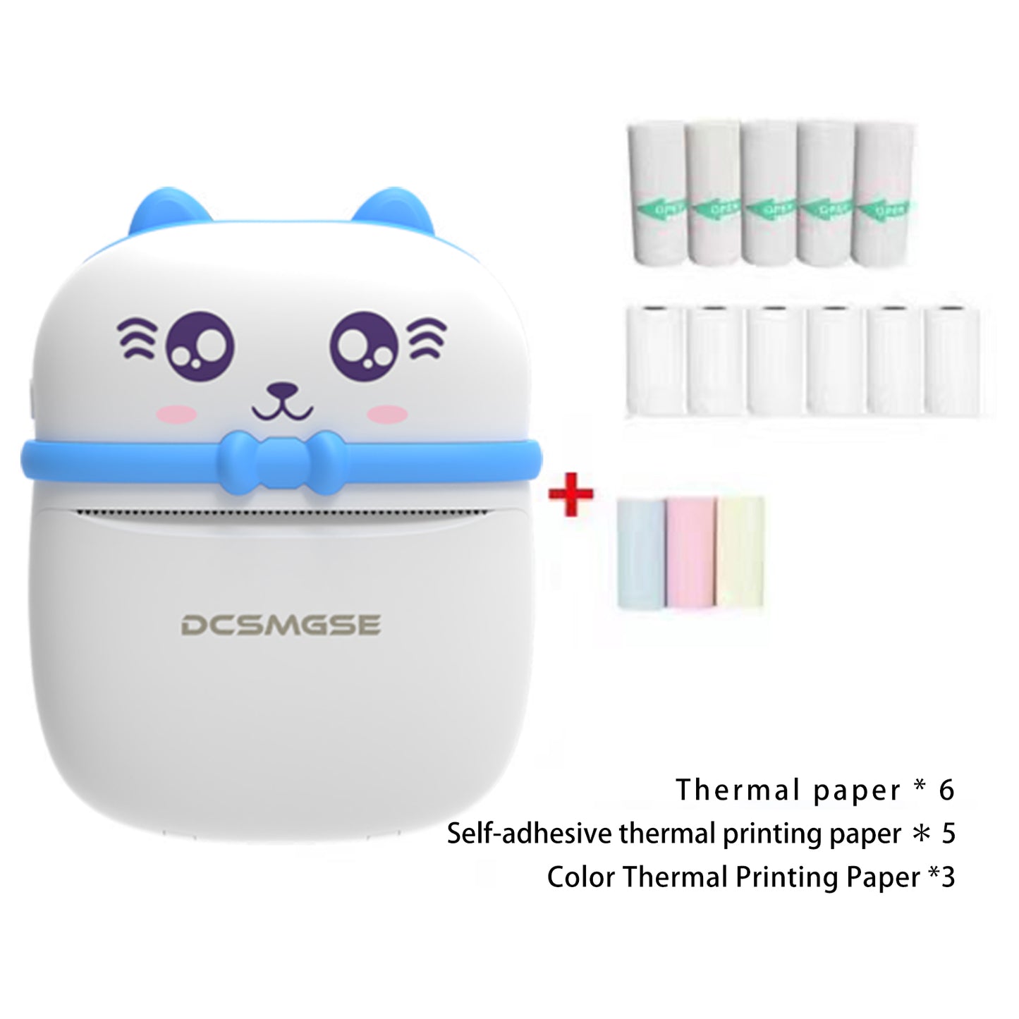 Bluetooth Printer, Mini Portable Printer for iOS Android, 14 Rolls Paper, Cute Stickers, Photo Printer for Home Office