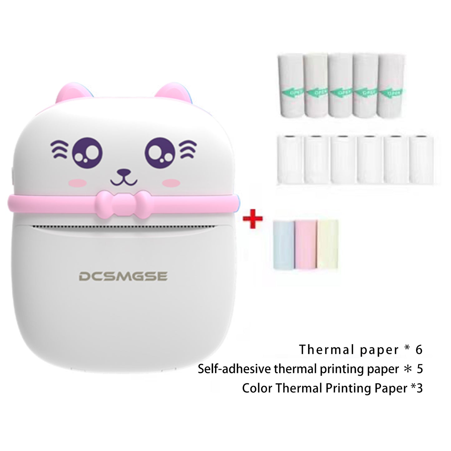 Bluetooth Printer, Mini Portable Printer for iOS Android, 14 Rolls Paper, Cute Stickers, Photo Printer for Home Office