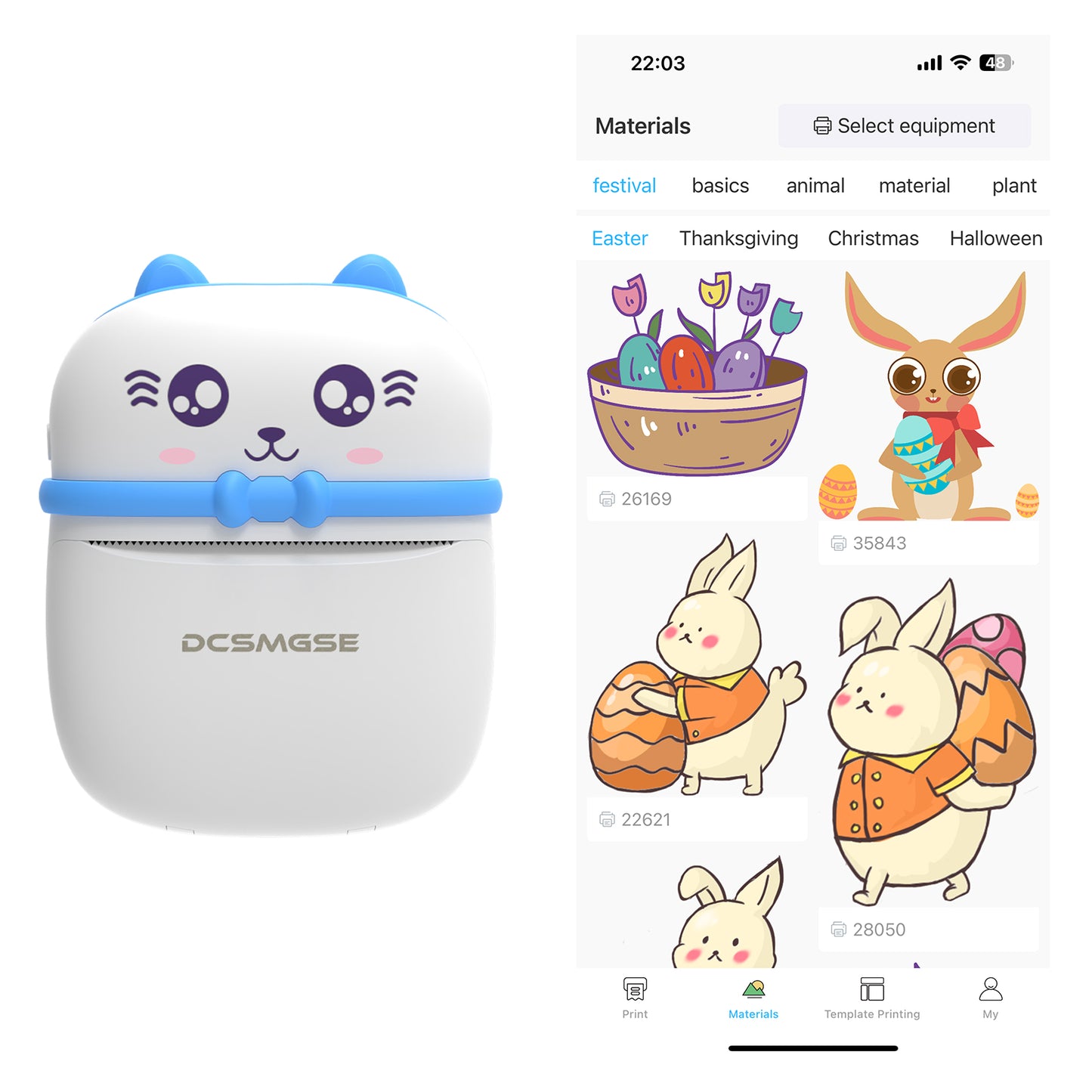 Bluetooth Printer, Mini Portable Printer for iOS Android, 14 Rolls Paper, Cute Stickers, Photo Printer for Home Office