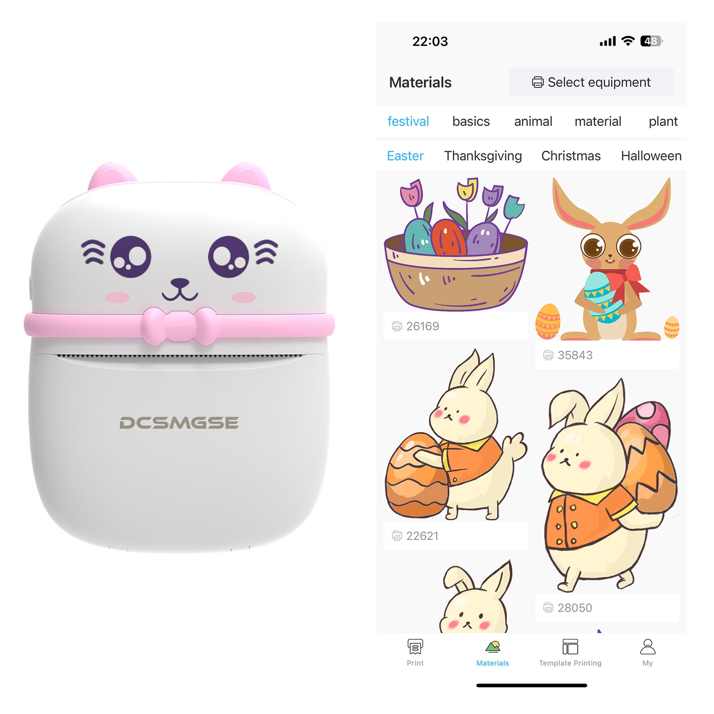 Bluetooth Printer, Mini Portable Printer for iOS Android, 14 Rolls Paper, Cute Stickers, Photo Printer for Home Office