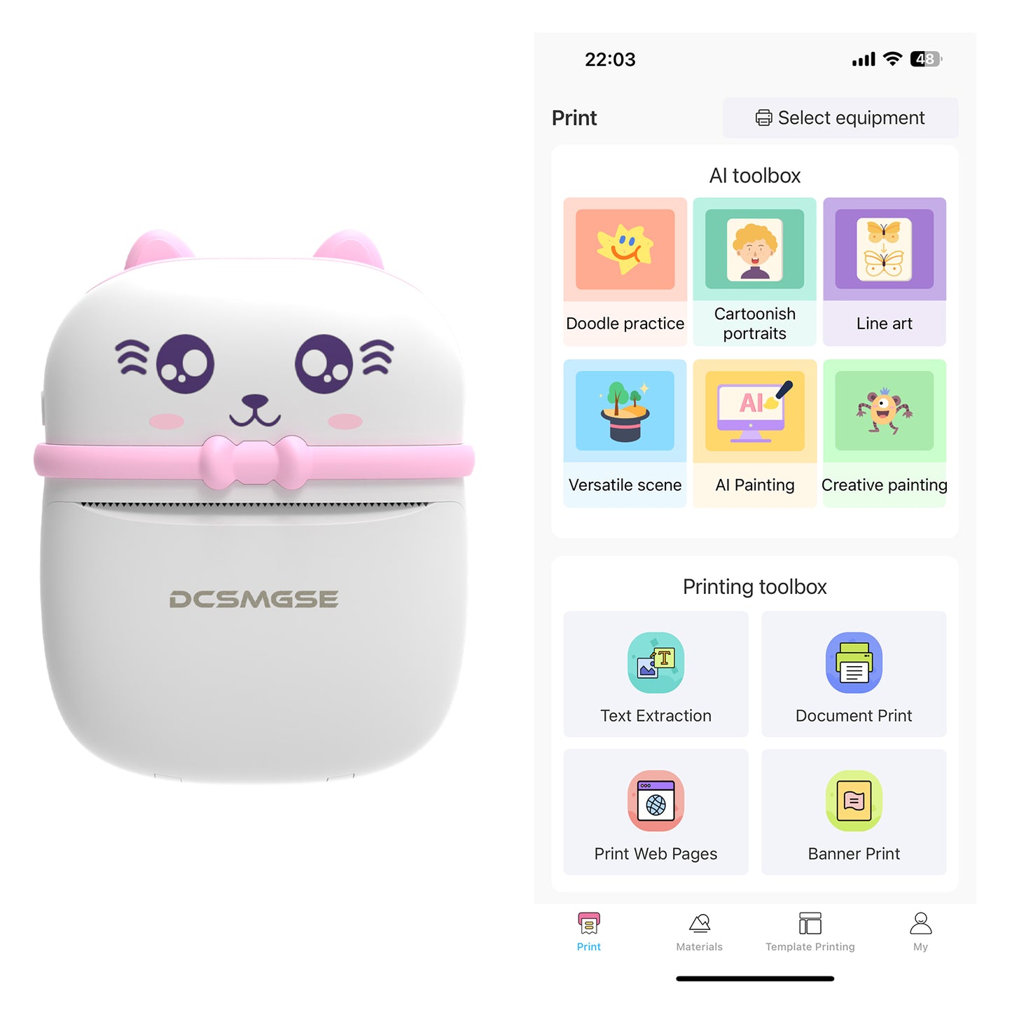 Bluetooth Printer, Mini Portable Printer for iOS Android, 14 Rolls Paper, Cute Stickers, Photo Printer for Home Office