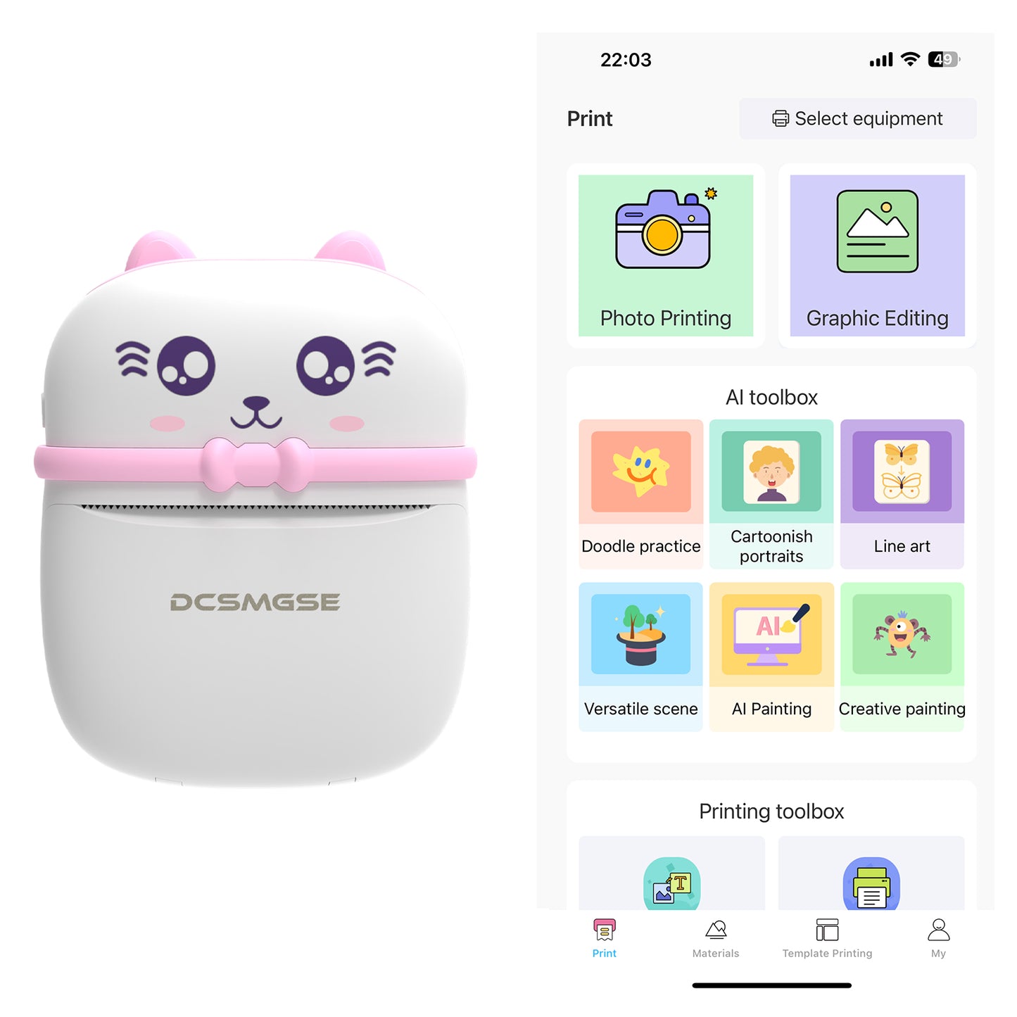 Bluetooth Printer, Mini Portable Printer for iOS Android, 14 Rolls Paper, Cute Stickers, Photo Printer for Home Office